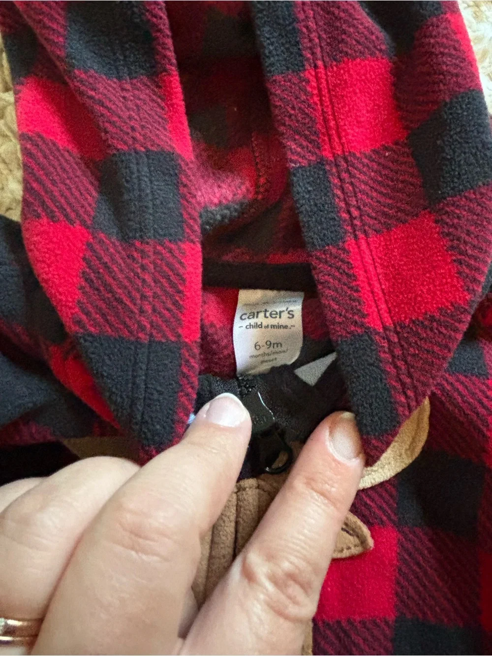 Carter's Red & Black Buffalo Plaid Hooded Jacket with Moose Patch